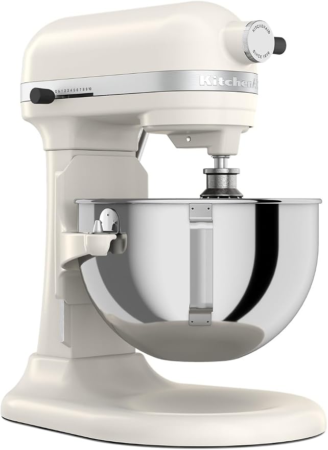 KitchenAid 5.5-Qt Bowl-Lift Stand Mixer, KSM55SXXX, Porcelain White 11 Mixing Speeds, Includes Flat Beater, Dough Hook, Wire Whip, Stainless Steel Bowl