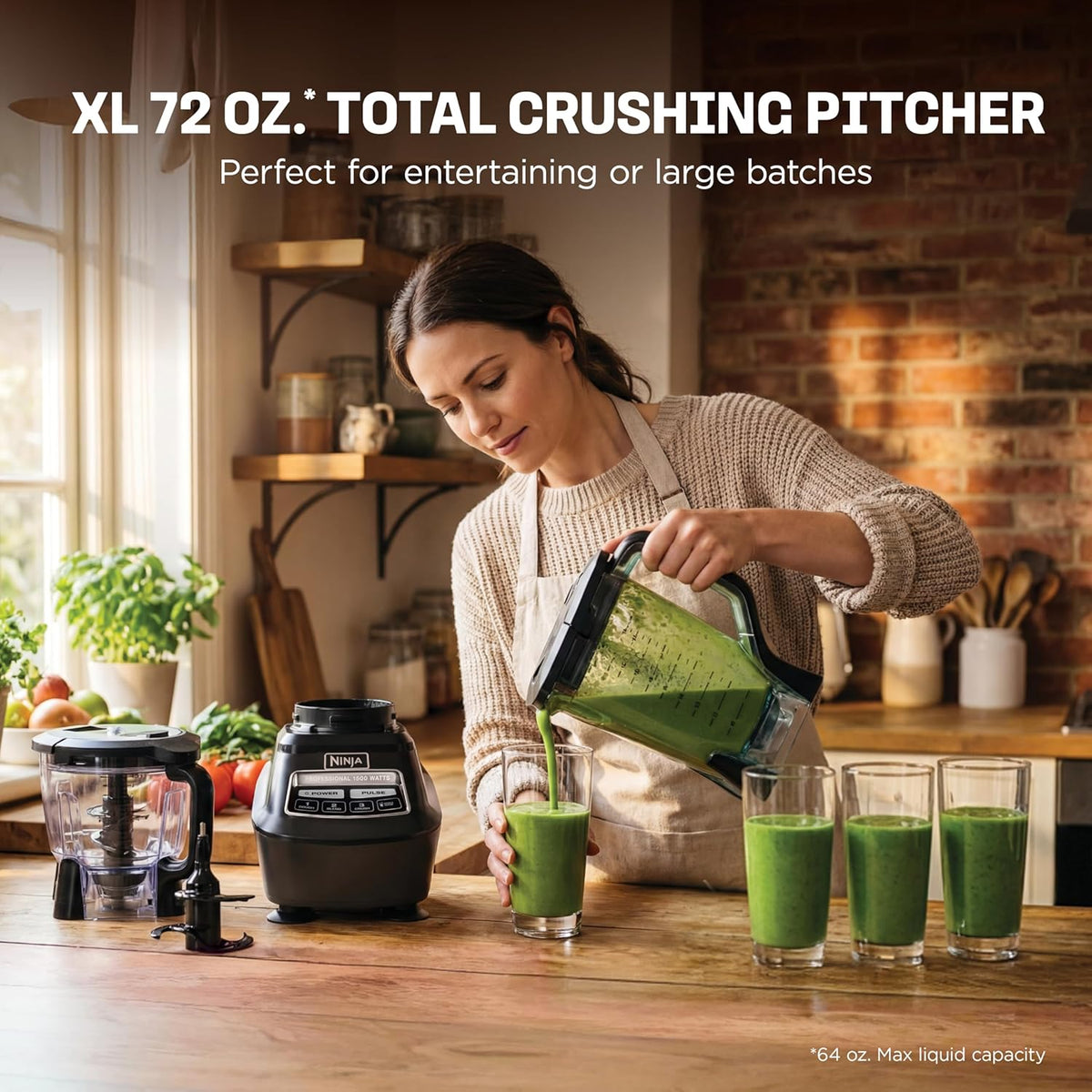 Ninja Kitchen System Pro, 1500W, 72oz Pitcher, 8-Cup, Black, BL770 | 1500W all-in-one blends smoothies, processes salsa & dough. 72-oz pitcher, 8-cup..